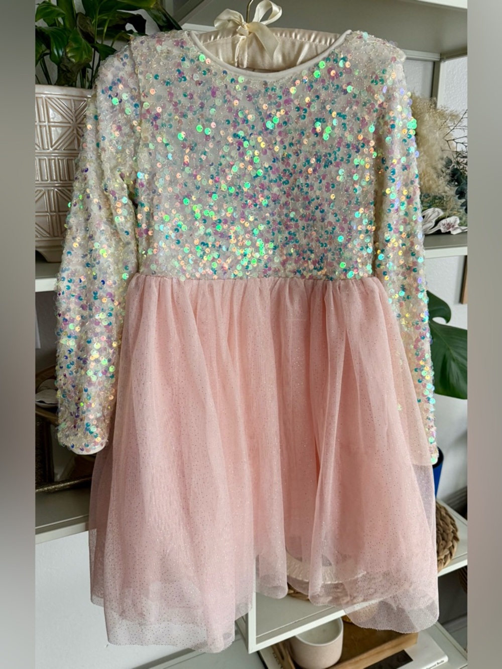 Cat & Jack Pastel Sequin Party Dress in Pink and White